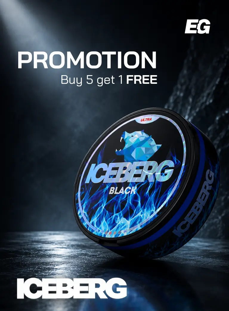 ICEBERG nicotine pouches brand banner - strong flavors from Poland, buy 10 cans get 10% off at Engu Pouches Vietnam